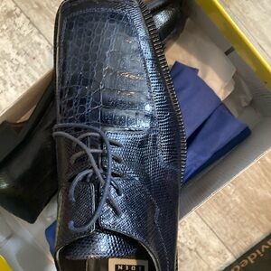 Eden Navy Textured Leather Oxfords